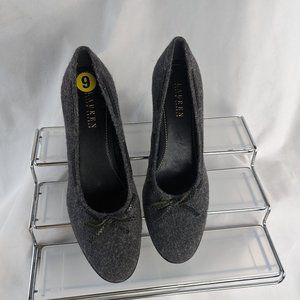 Ralph Lauren Lauren Gray Wool Pumps w/ Black Leather Trim Sz 9